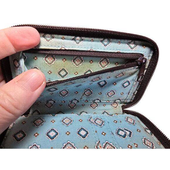 Vera Bradley All in One Wristlet Wallet Zip Java Blue Turquoise Brown - Picture 5 of 6